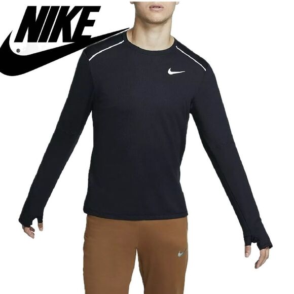Nike Running DRI-FIT Element 3.0 Black Long Sleeve Crew Shirt Thumbholes Small - Picture 1 of 10